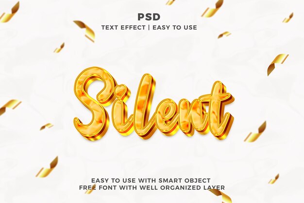 Silent 3d editable photoshop estilo de efecto de texto psd con fondo