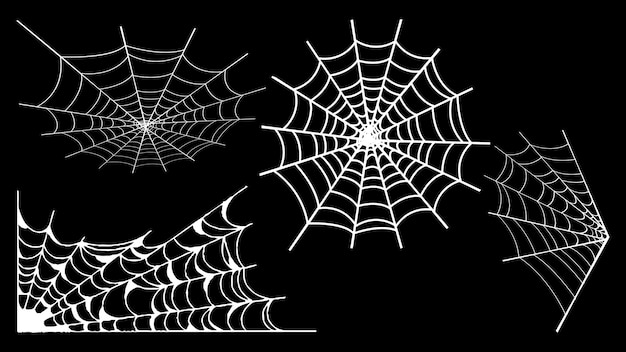 Silhouette bianche di ragno su sfondo nero Vector Halloween Design