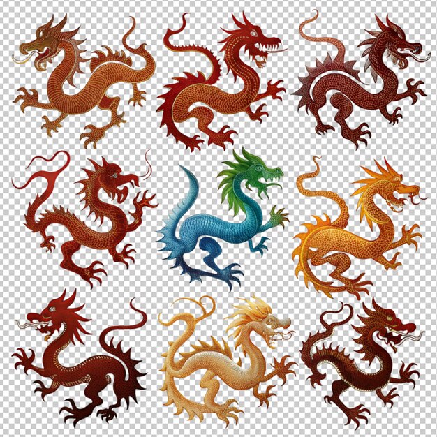 Silhouette D'une Collection De Dragons Sur Un Fond Transparent