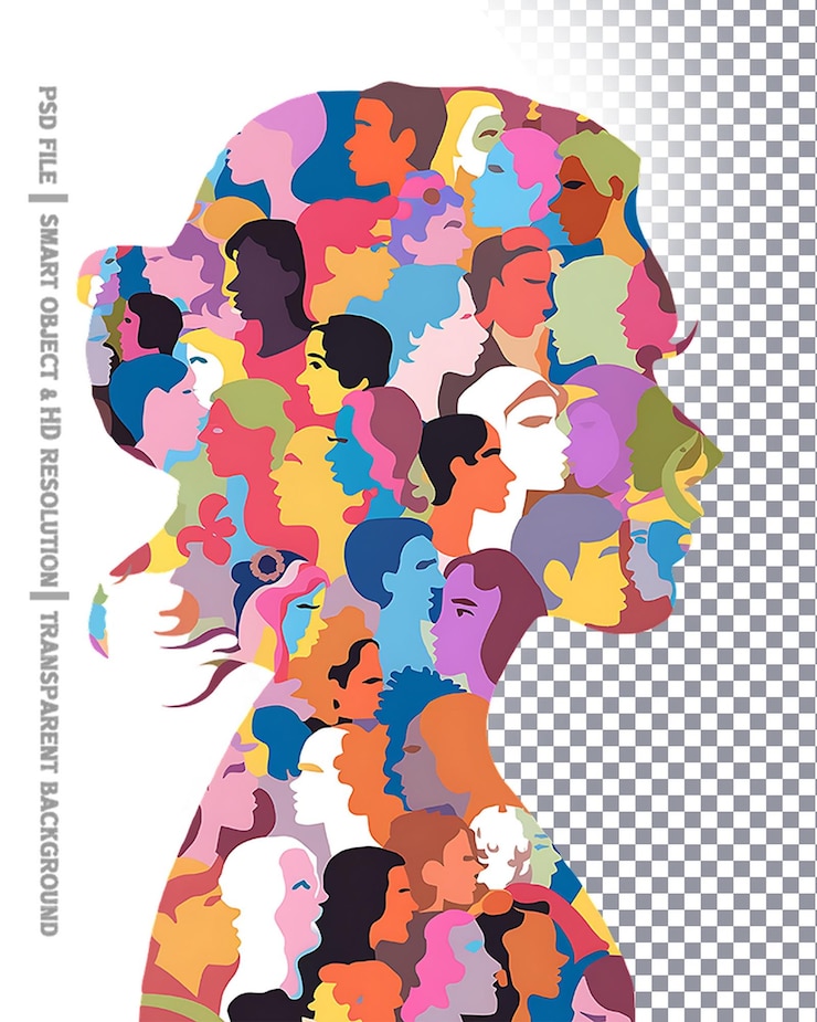 PSD silhouette colorée de personnes dans le profil abstrait