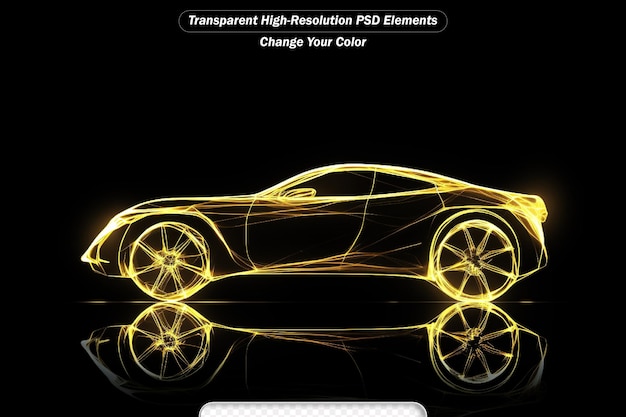 PSD silhouette de contour de voiture abstraite brillante sur fond transparent foncé