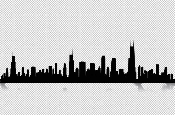 PSD silhouette dello skyline di chicago al crepuscolo