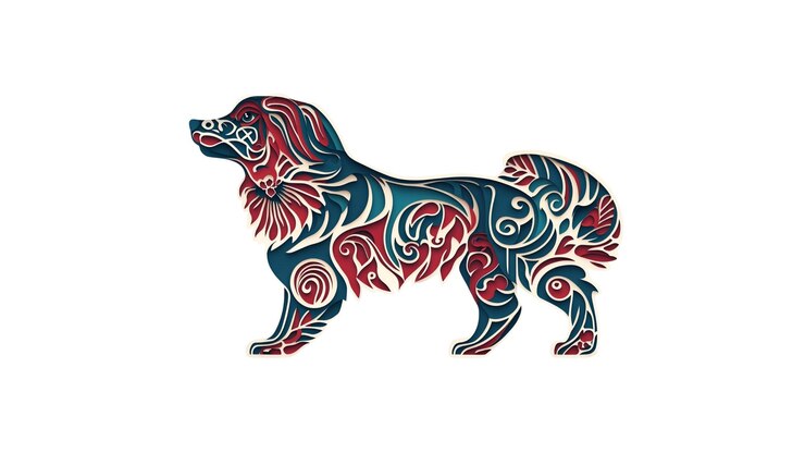 PSD silhouette di cane ornato disegno intricato di fiori e vortici