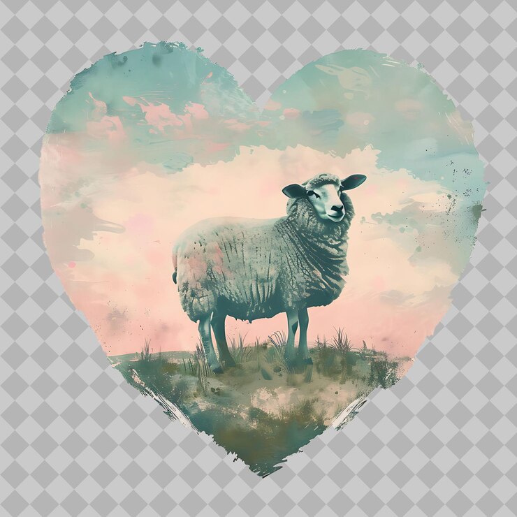 PSD silhouette di pecore a forma di cuore paesaggio pastorale pres png acquerello disegni animali