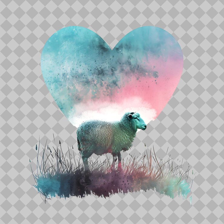 PSD silhouette di pecore a forma di cuore paesaggio pastorale pres png acquerello disegni animali