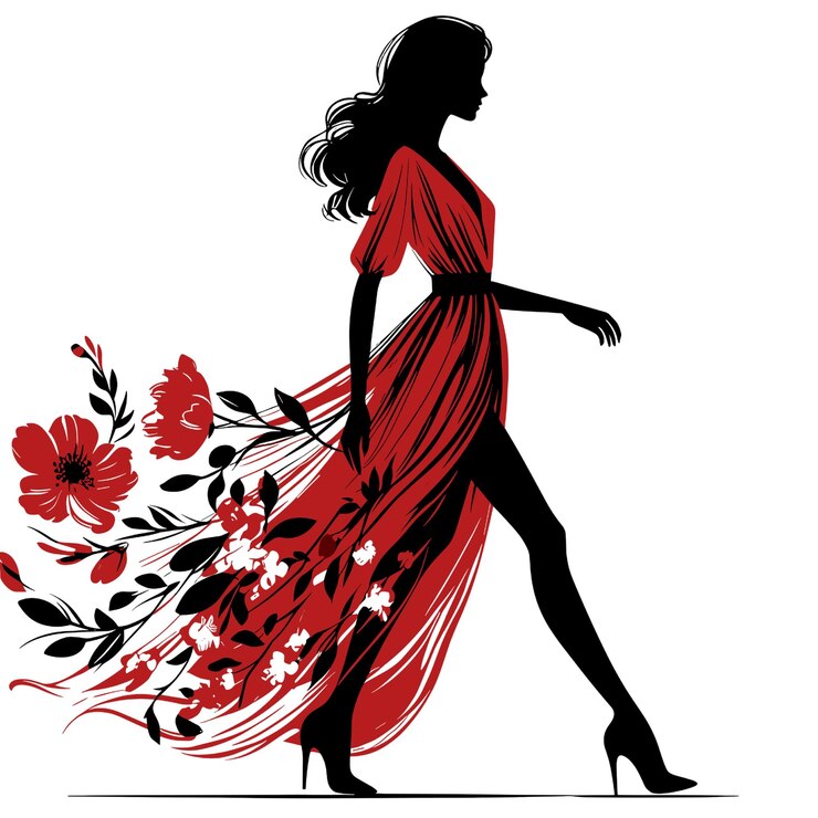 PSD silhouette di una donna alla moda moderna in un vestito estivo