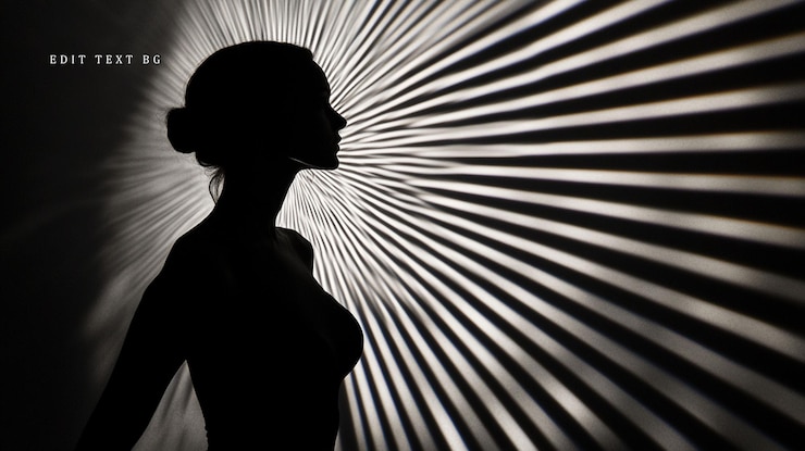 PSD silhouette di una donna sullo sfondo di un modello di luce radiante