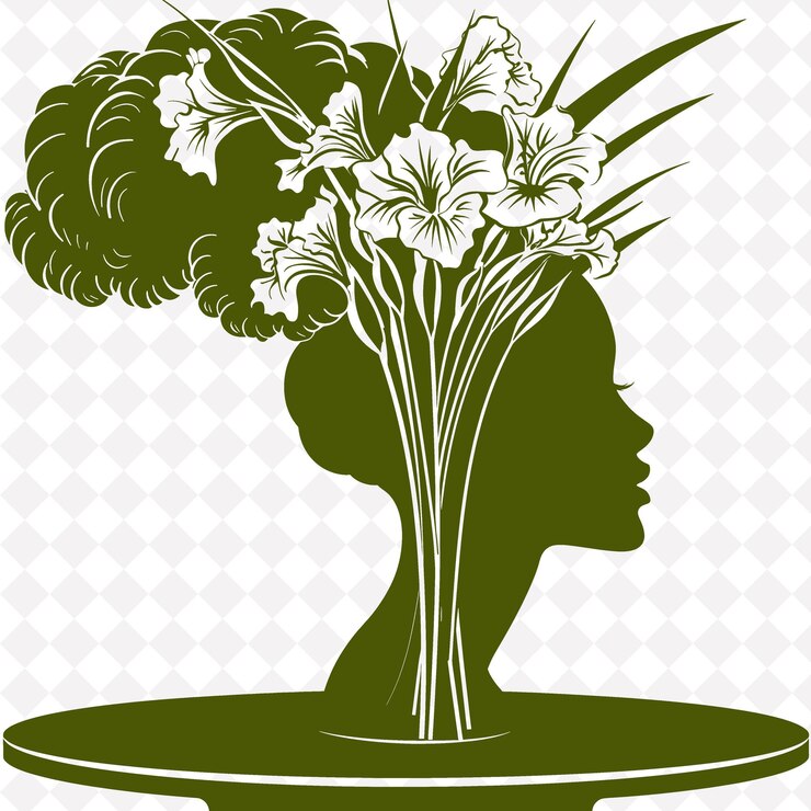 PSD une silhouette d'une femme avec des fleurs sur la tête