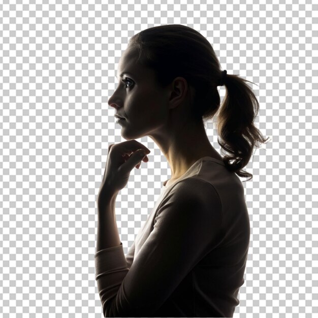 PSD silhouette d'une femme pensive sur un bg transparent