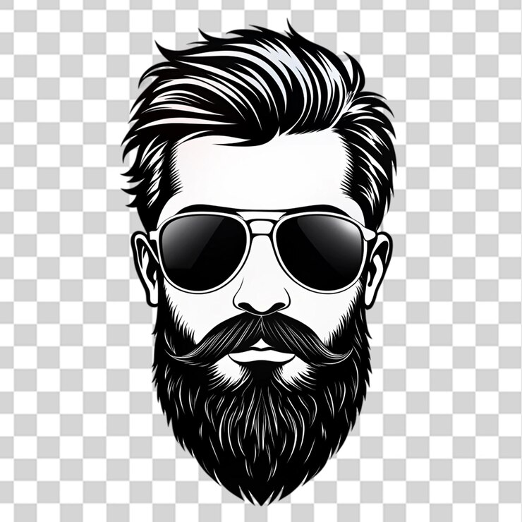 PSD silhouette d'un homme avec des lunettes de soleil et une moustache isolée sur un fond transparent