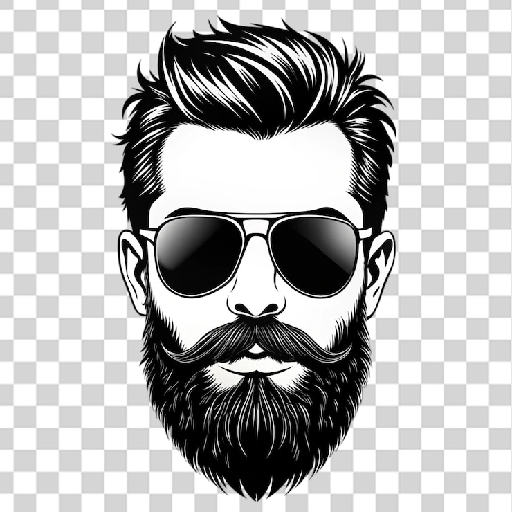 PSD silhouette d'un homme avec des lunettes de soleil et une moustache isolée sur un fond transparent