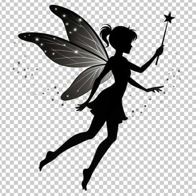 PSD silhouette d'une jolie fée volant sur un bg transparent