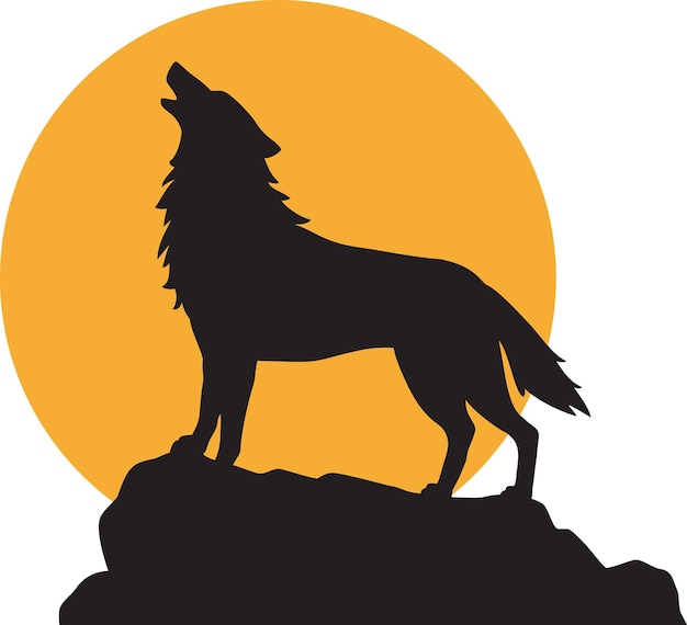 Silhouette de loup hurlant et pleine lune