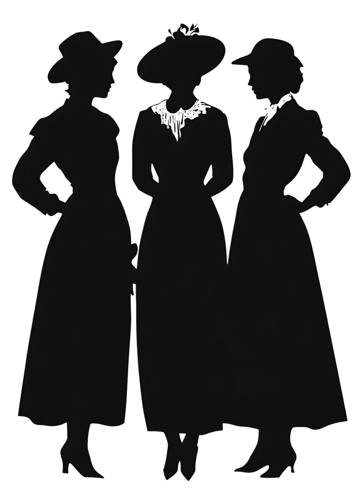 PSD silhouette misteriose di donne in abiti d'epoca