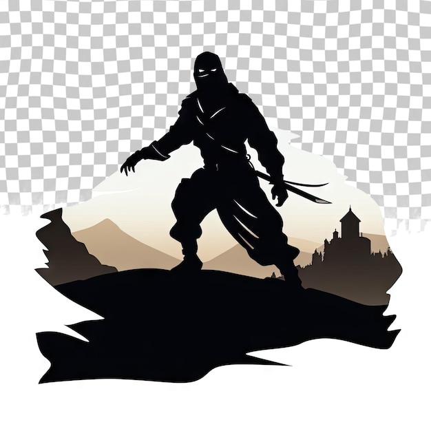 PSD la silhouette d'un ninja sur un fond transparent