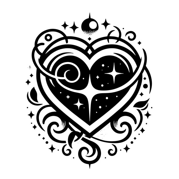 PSD silhouette noire et blanche d'un cœur le symbole de l'amour