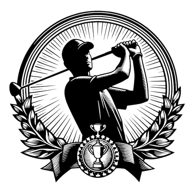 PSD silhouette noire et blanche d'une couronne de laurier avec une illustration du symbole du champion de golf