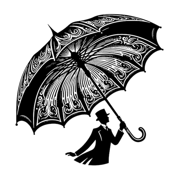 PSD silhouette noire et blanche d'un parapluie