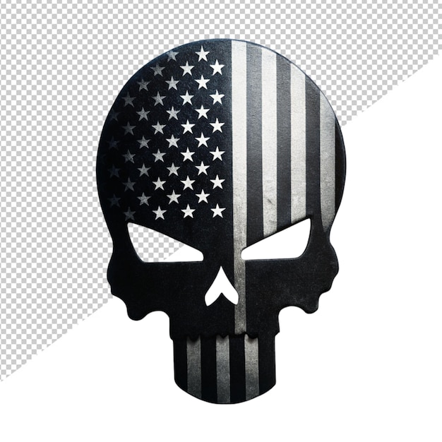 PSD silhouette noire de l'emblème du crâne avec le drapeau des états-unis sur un fond transparent