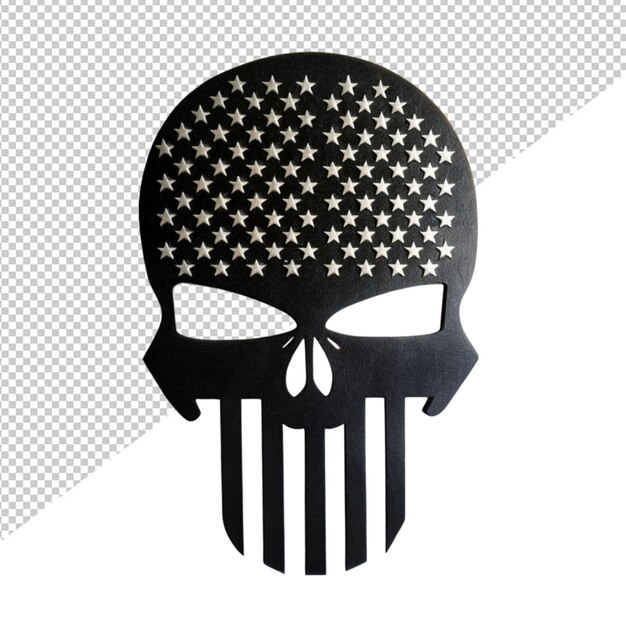 PSD silhouette noire de l'emblème du crâne avec le drapeau des états-unis sur un fond transparent