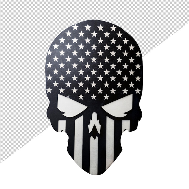 PSD silhouette noire de l'emblème du crâne avec le drapeau des états-unis sur un fond transparent