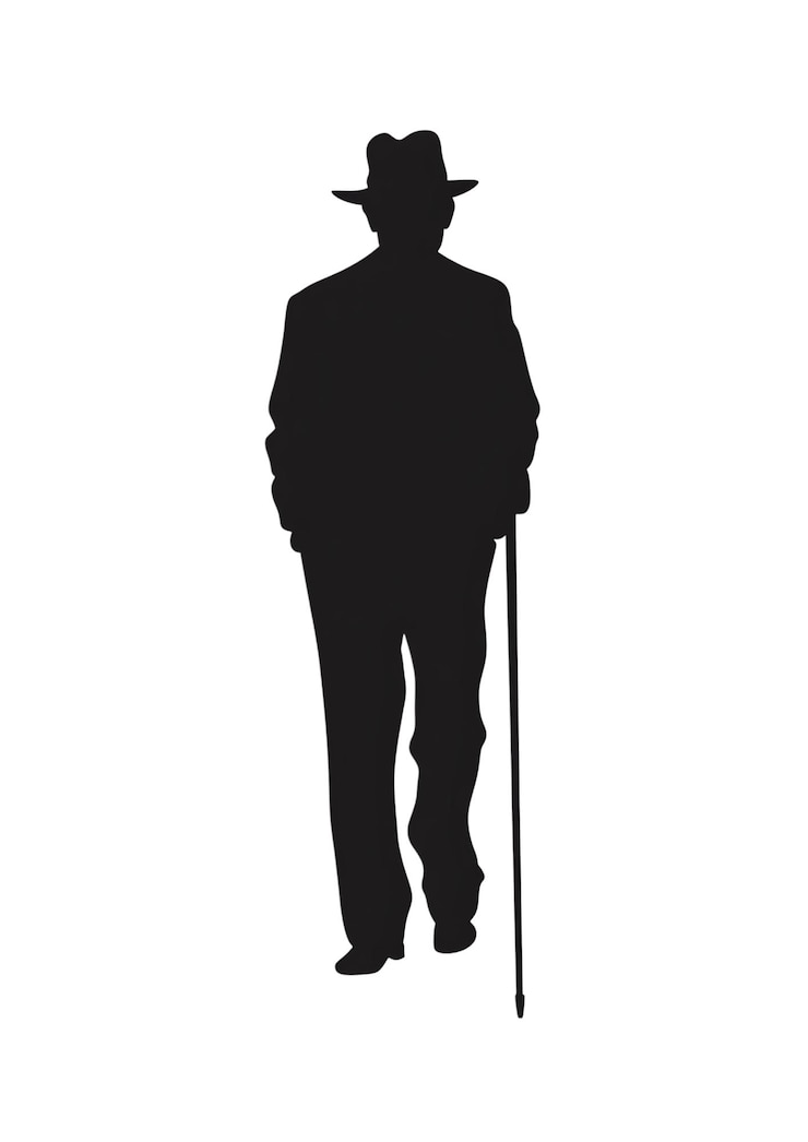 PSD silhouette of a man with a hat and cane