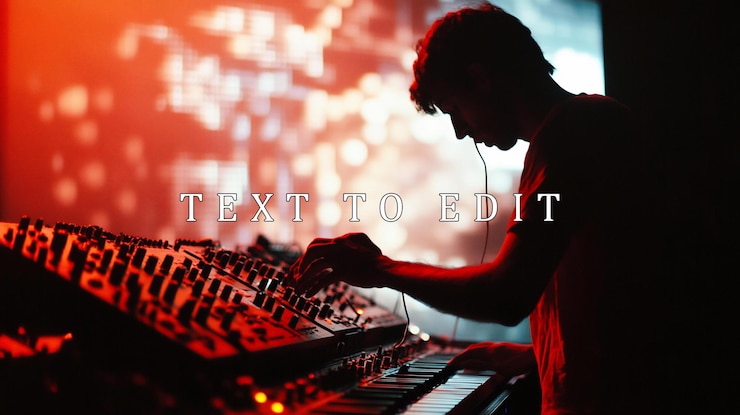 PSD silhouette of dj performing at a concert illuminated by red stage lights