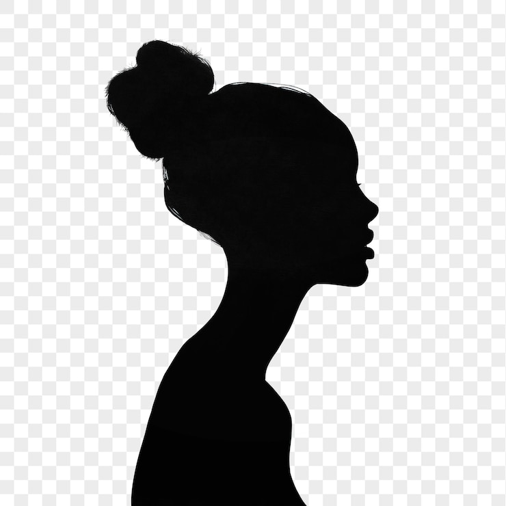 PSD silhouette portrait of girl isolated on transparent background png
