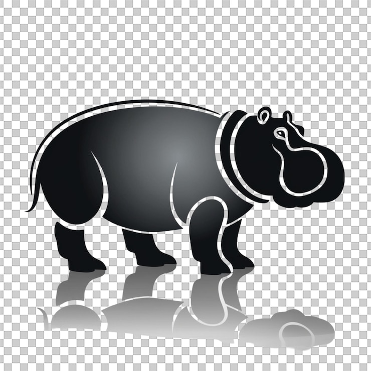 PSD silhouette-vektor-illustration eines hippopotamuss, der isoliert auf weißem hintergrund geht