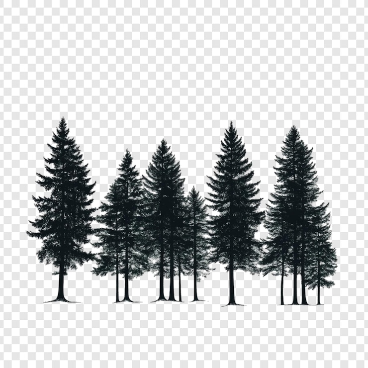 PSD silhouetten von hohen immergrünen bäumen in einer reihe eine dunkle waldszene natur illustration wald grafisches design-element
