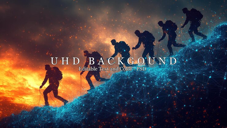 PSD des silhouettes d'alpinistes montant une montagne