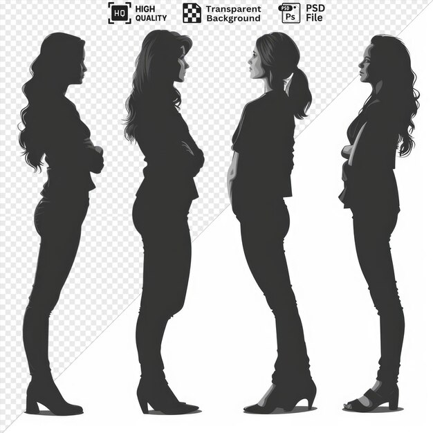 PSD des silhouettes féminines élégantes dans diverses poses isolées sur un fond transparent