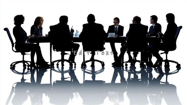 PSD silhouettes d'hommes d'affaires lors d'une réunion de conférence