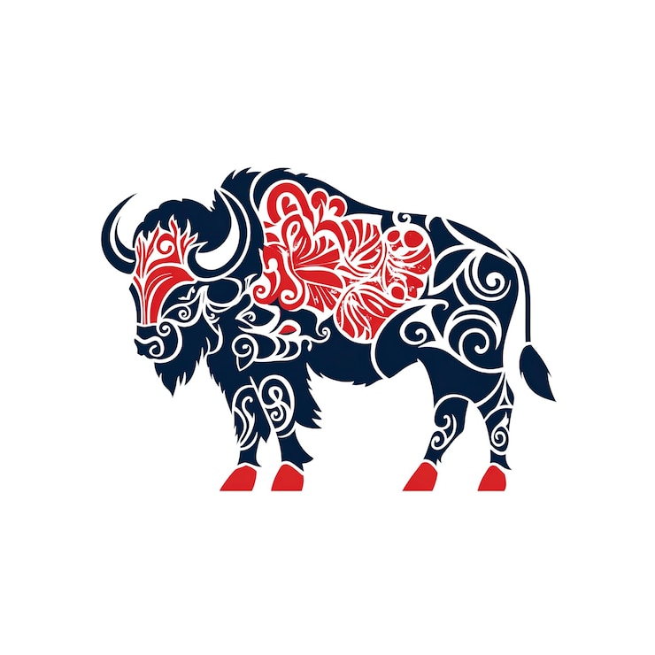PSD silhueta de bisonte adornada con diseño floral