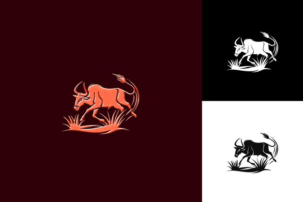 Silhueta de cuernos de icono de gnu con ilustración de Po de frontera africana Diseño de arte vectorial de animales