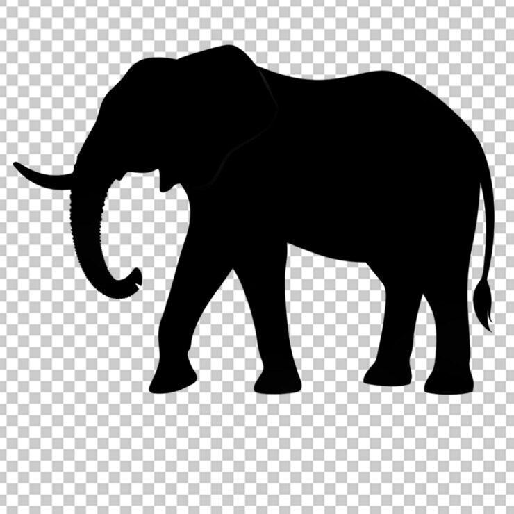 PSD silhueta de elefante com a tromba isolada em fundo branco ilustração vetorial
