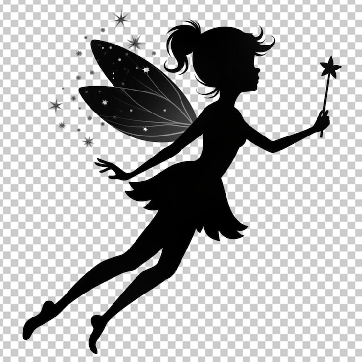 PSD silhueta de uma fada bonita voando em um bg transparente