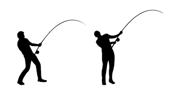 Silhueta de uma pessoa pescando com uma vara de pesca
