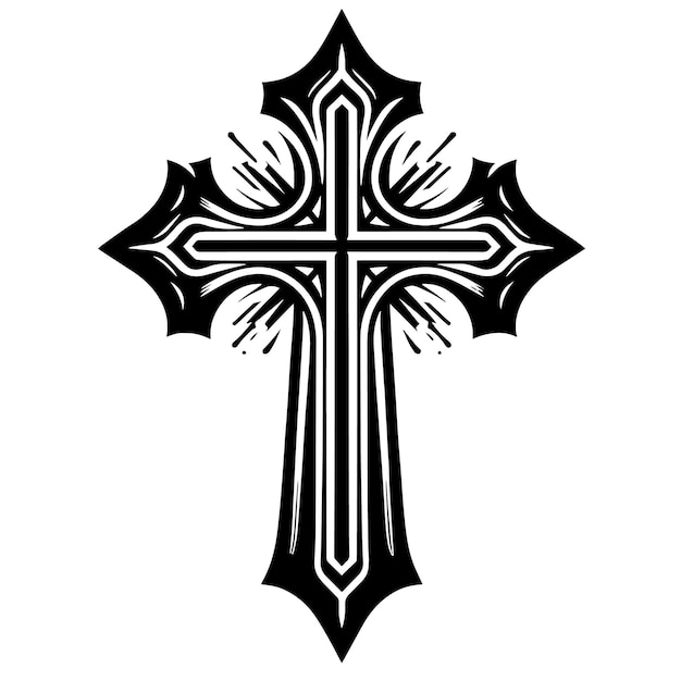 PSD silhueta em preto e branco de uma ilustração abstrata de uma cruz