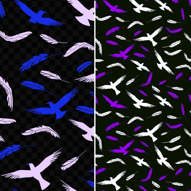 PSD la silhueta de la gaviota con plumas esparcidas en un azulejos de patrón sin costuras de espíritu libre día mundial del océano