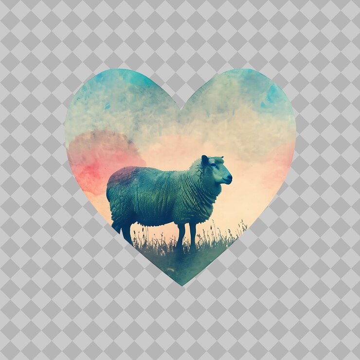 PSD silhueta de ovejas en forma de corazón paisaje pastoral pres png acuarela diseños de animales