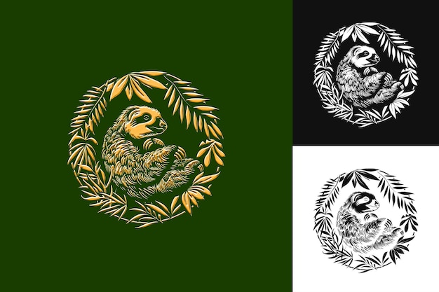 Silhueta de perezoso con lianas y simplificar el diseño con R Diseño vectorial de ilustraciones creativas