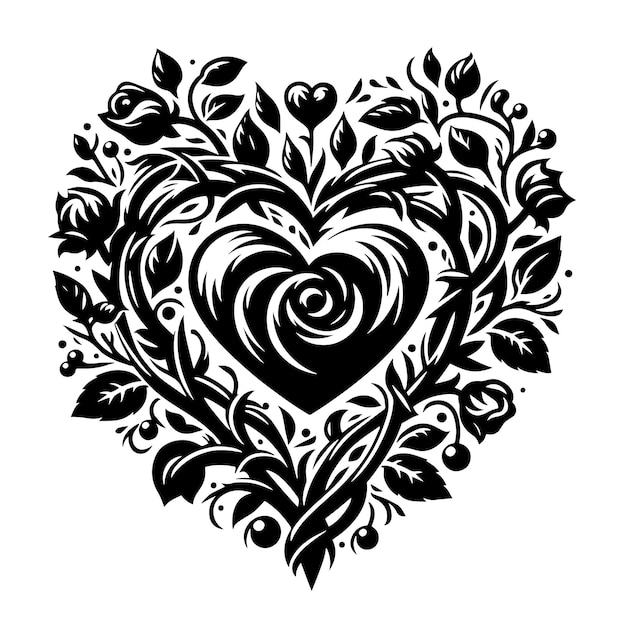 PSD silhueta preta e branca de um coração o símbolo do amor