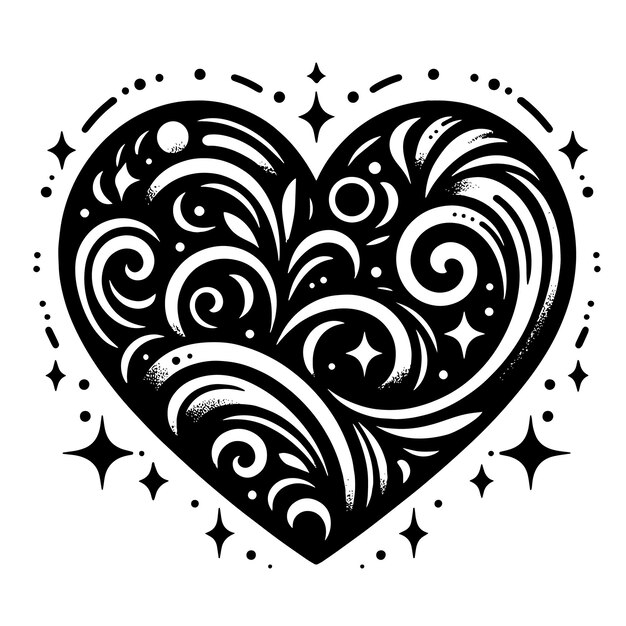 PSD silhueta preta e branca de um coração o símbolo do amor