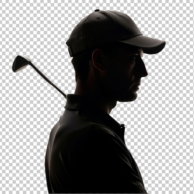 PSD silhueta preta em close de jogador de golfe masculino