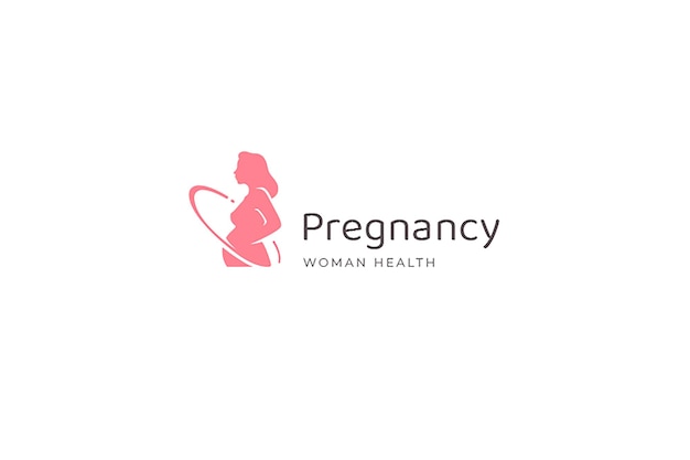 Silhueta rosa de mujer embarazada con anillo embarazo atención médica plantilla de diseño de logotipo minimalista