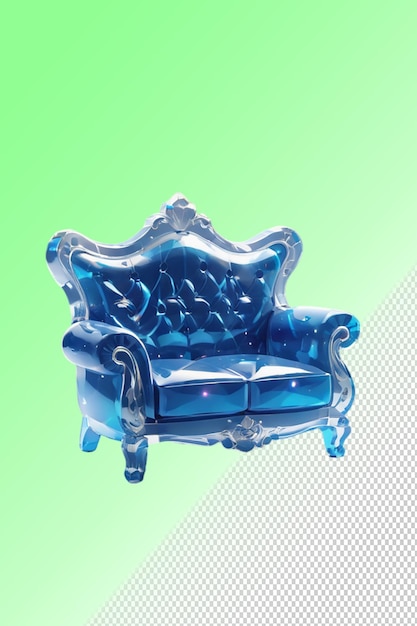 PSD una silla azul con una espalda plateada y un fondo verde