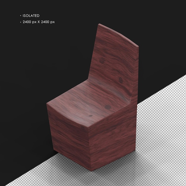 Silla de bloque simple de roble marrón realista aislada isométrica vista delantera superior izquierda