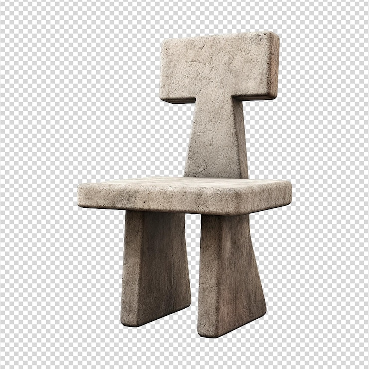 PSD silla de cemento con asiento de madera aislado sobre un fondo transparente