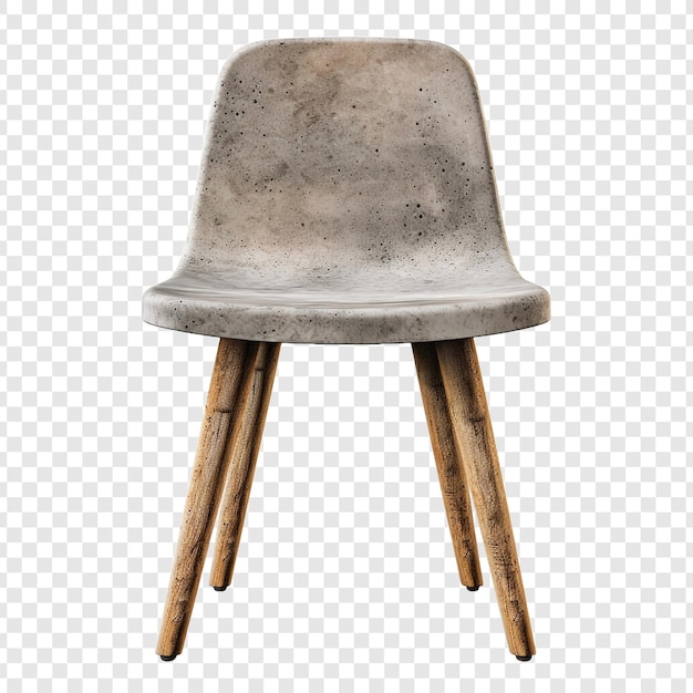 PSD silla de cemento con asiento de madera aislado sobre un fondo transparente